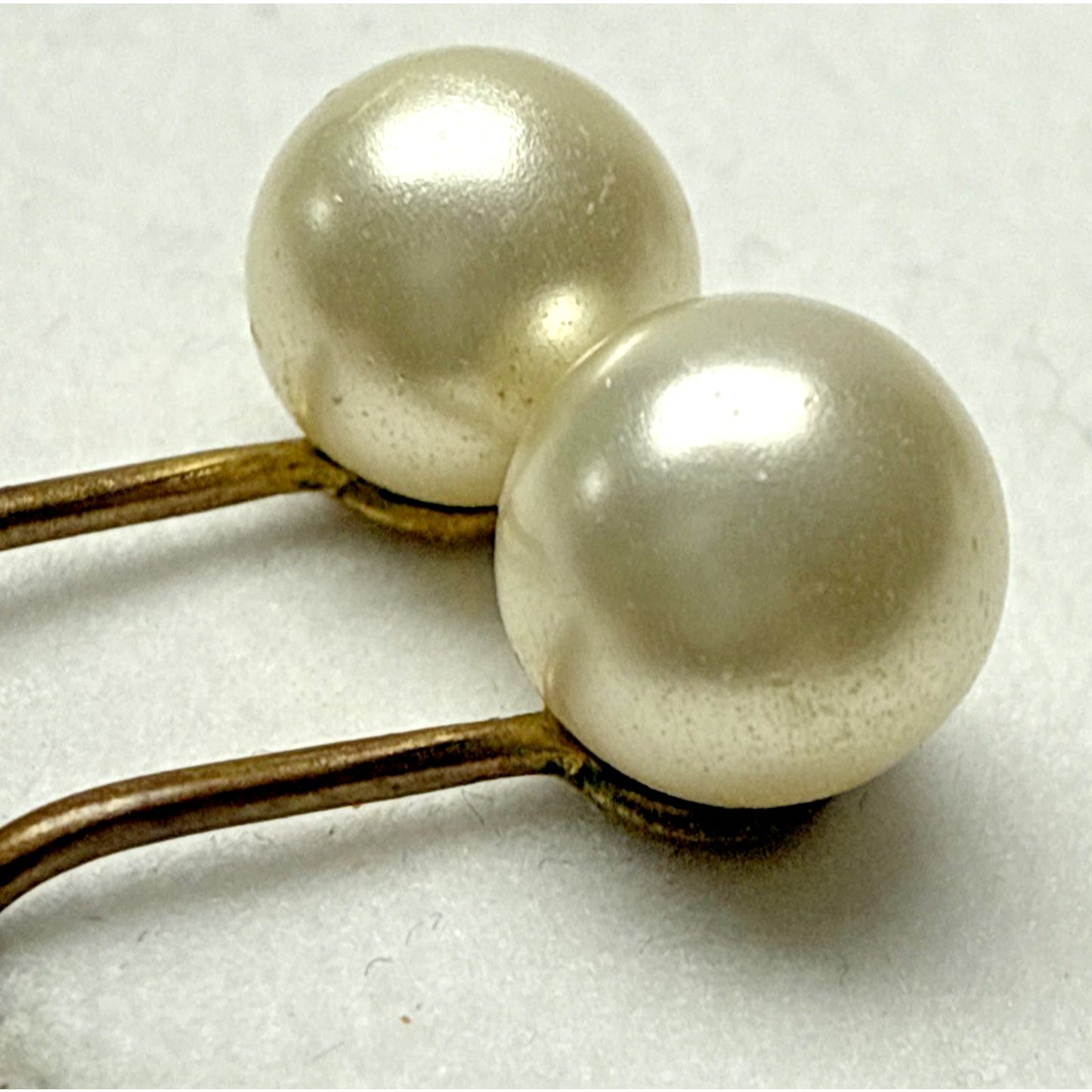 Vintage Richelieu Faux Pearl Huggie Clip On Earrings Gold Metal Brass Read