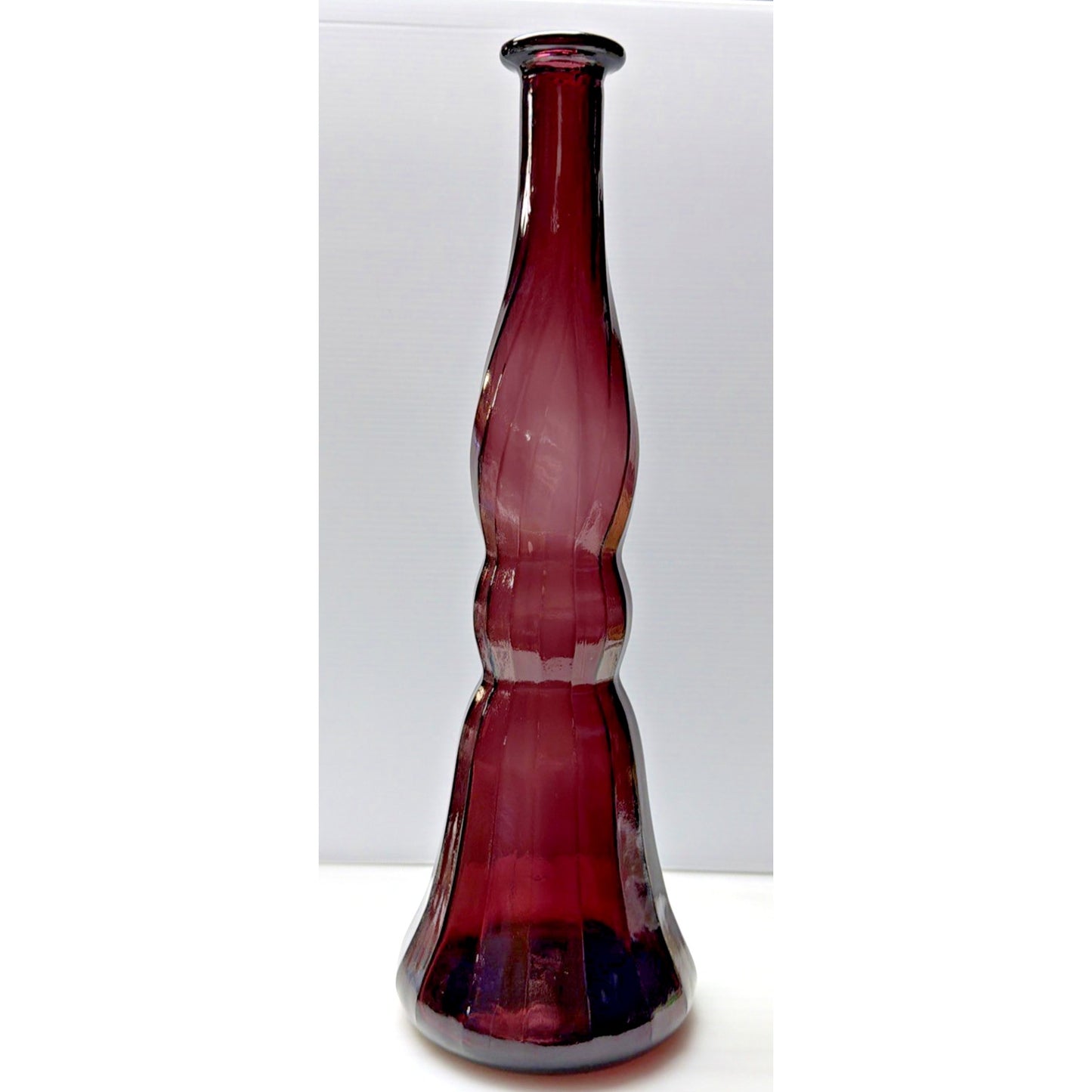 MCM Empoli Glass Purple Amethyst Genie Bottle Decanter Ribbed Optic No Stopper