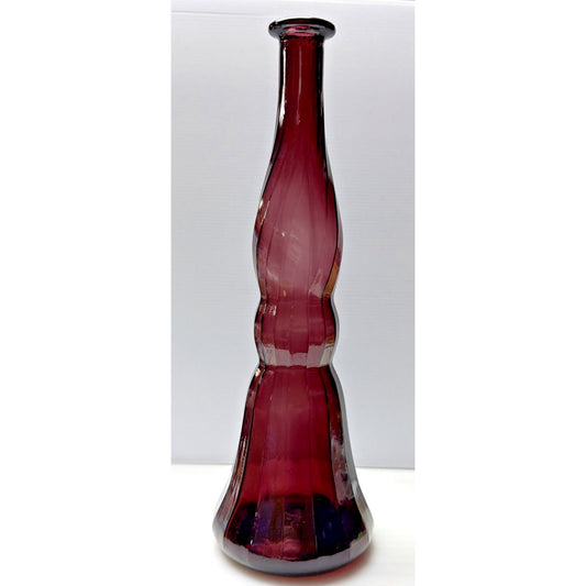 MCM Empoli Glass Purple Amethyst Genie Bottle Decanter Ribbed Optic No Stopper