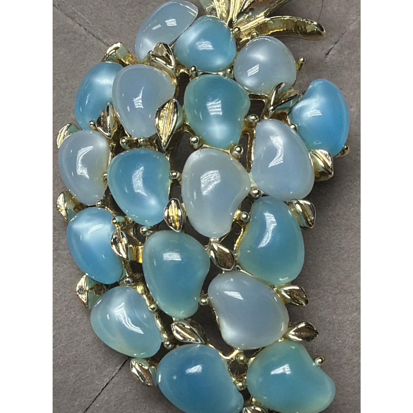 Art Deco Blue Moonglow Lucite Beaded Pineapple Brooch Pin