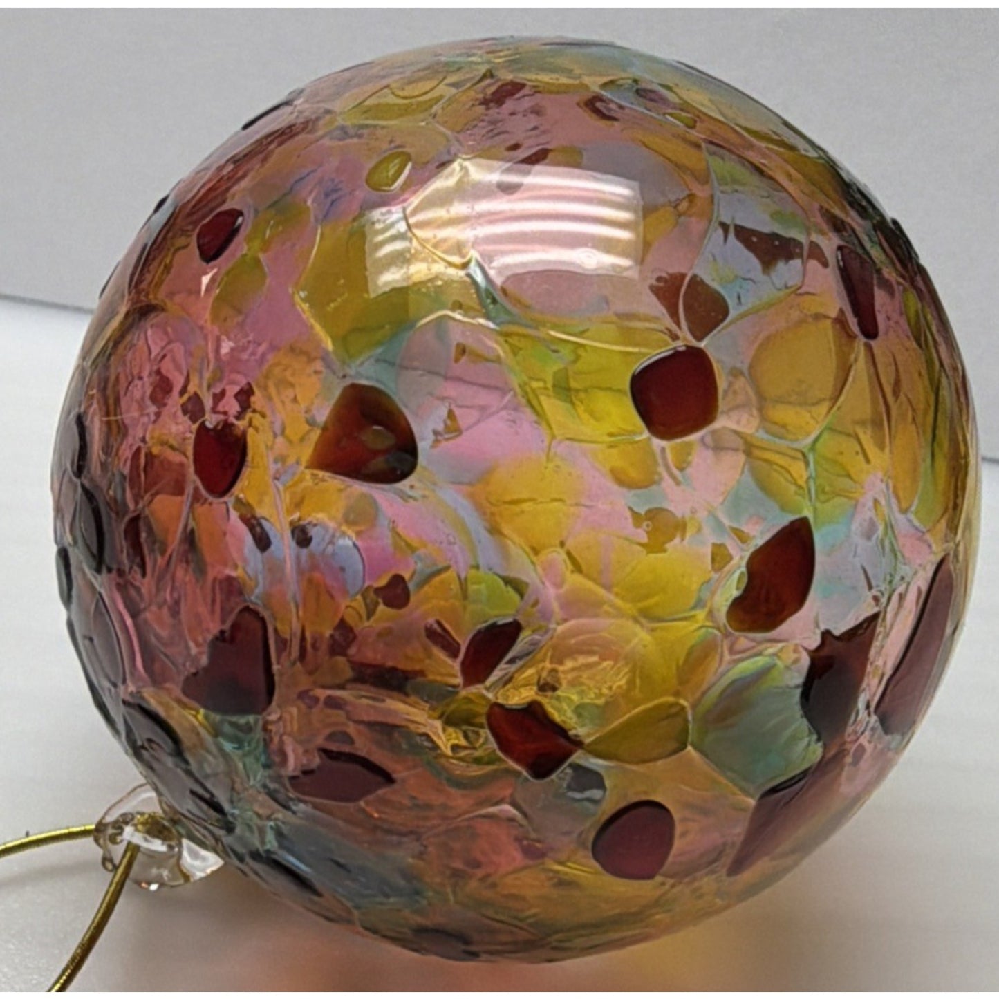 Art Glass Suncatcher Ornament Blown Mosaic Calico Pattern Textured