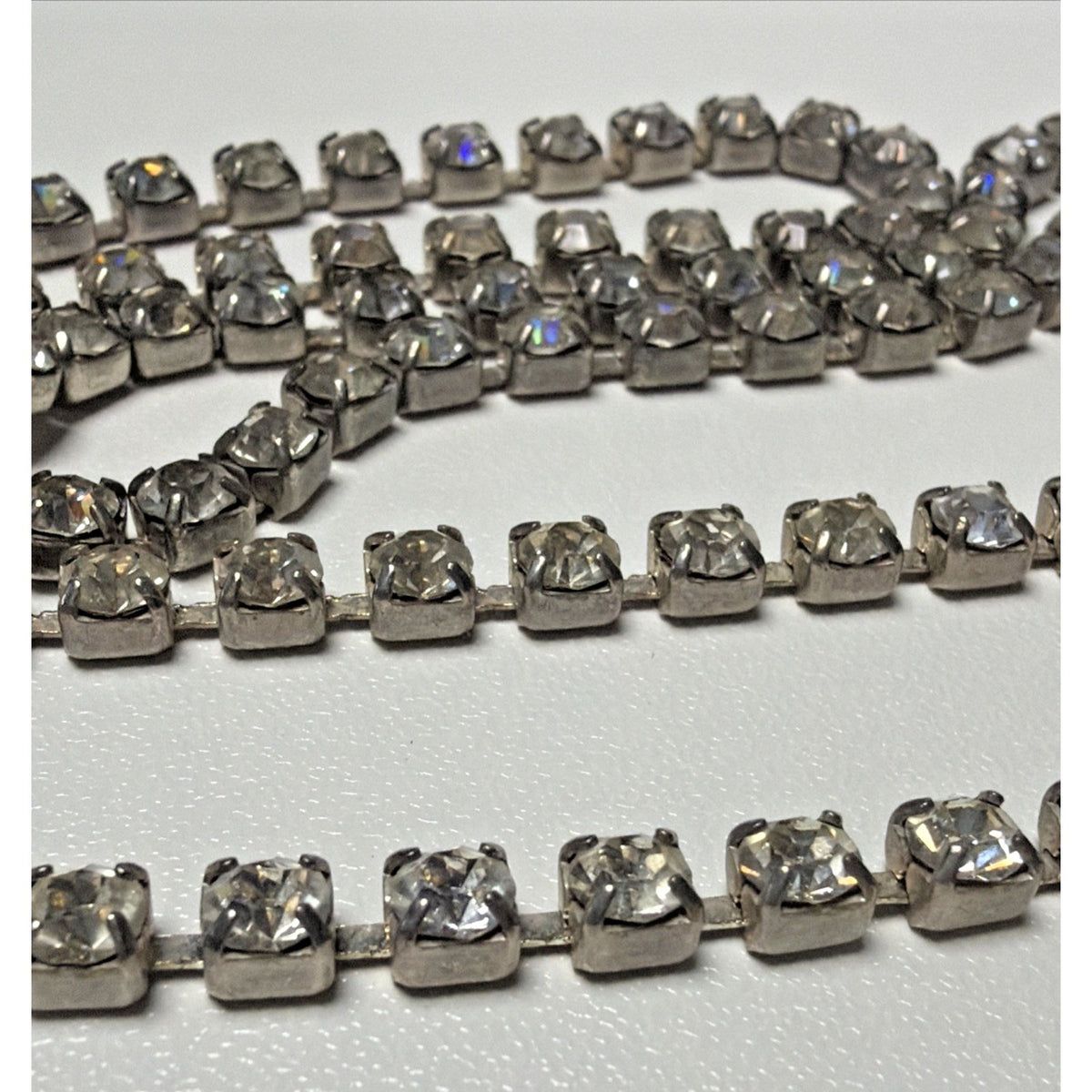 Vtg Rhinestone Tennis Cup Chain Necklace Belt Silver Tone Endless Opera Flapper