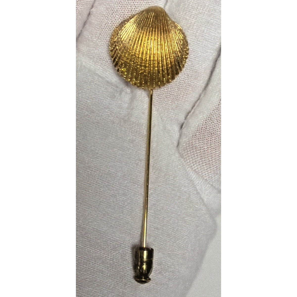 Vintage Trifari Shell Stick Pin Hatpin Clamshell Gold Tone