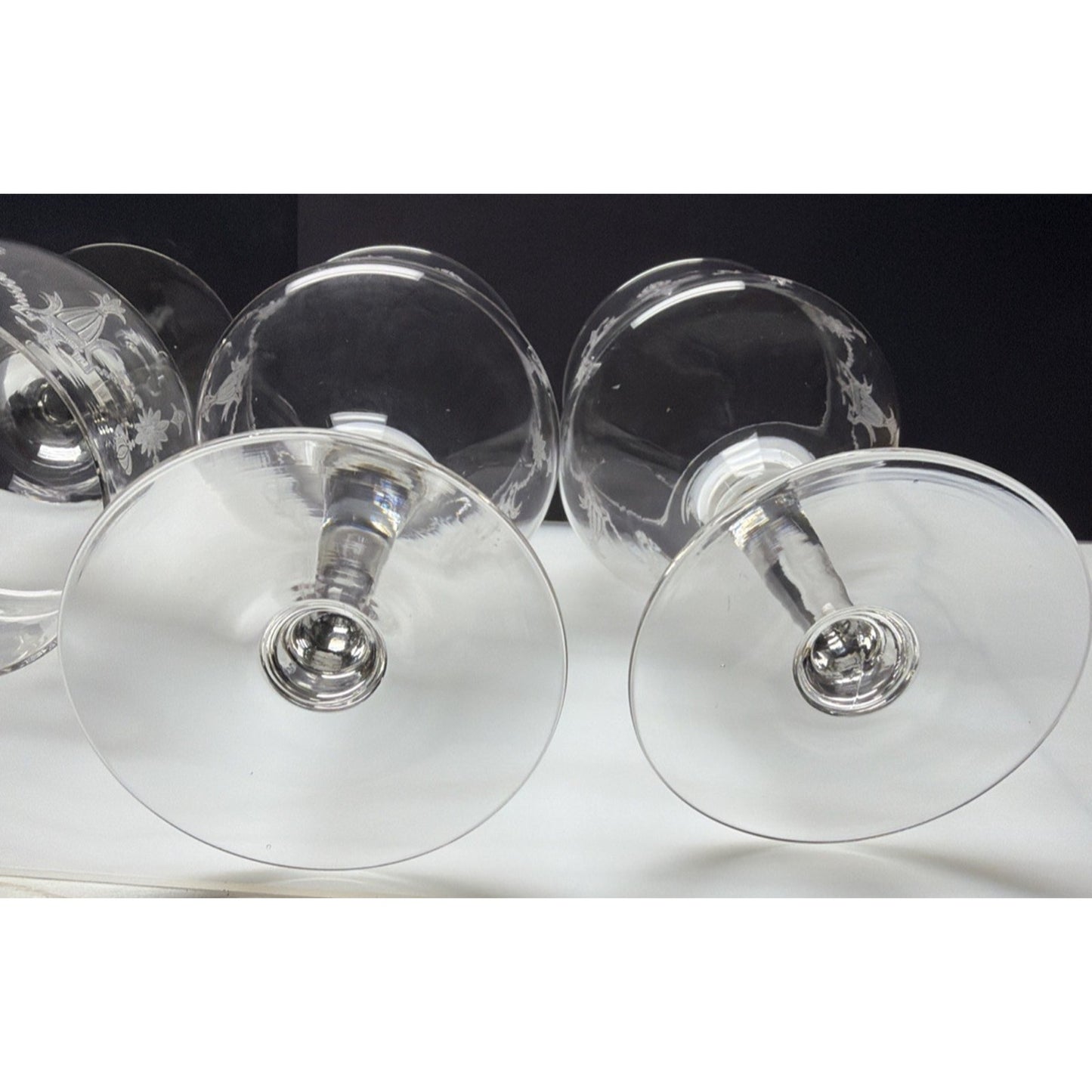 Vintage Lot of 4 Morgantown Glass 7589 Richmond Etched Water Goblet Stemware