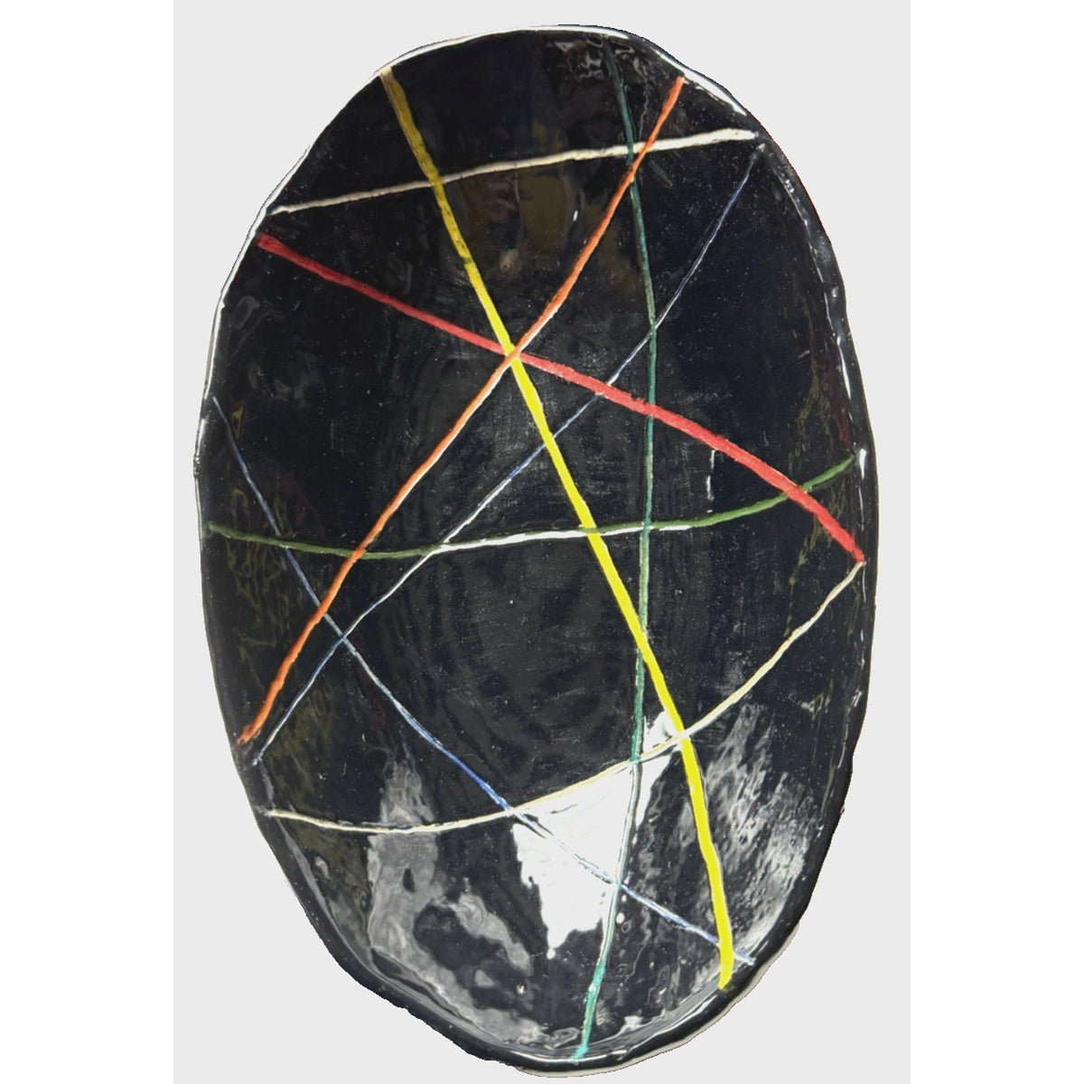 Studio Art Pottery Black Glazed Bowl Modernist Geometric Abstract Lines Read