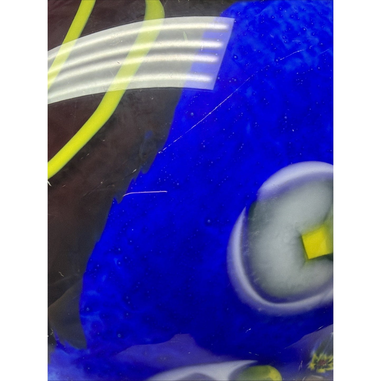 Abstract Cased Art Glass Vase Millefiori Murrine Vase Cobalt Red Yellow Heavy