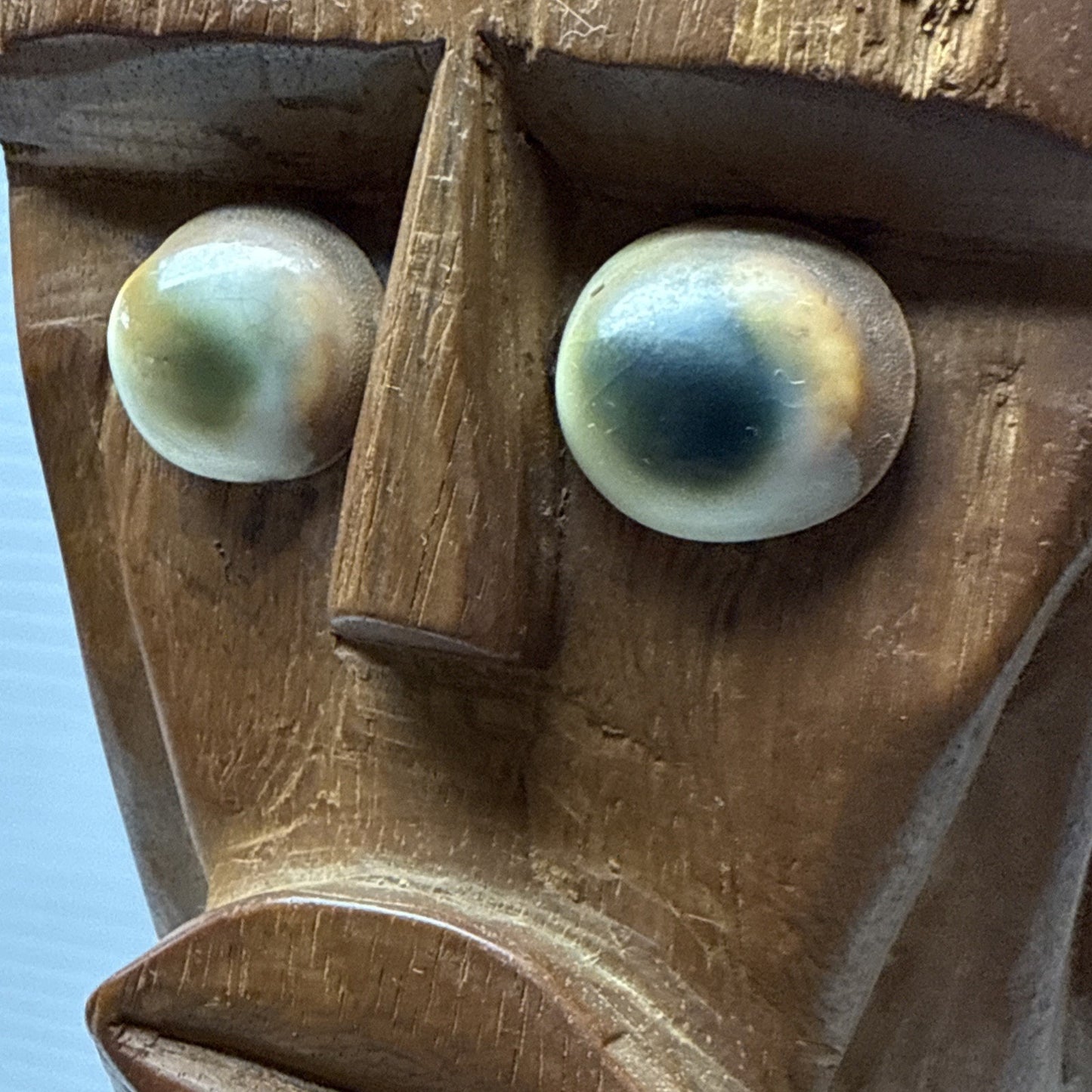 South Pacific Islander Art Wood Hand Carved Tribal Sculpture Shell Eyes As-Is