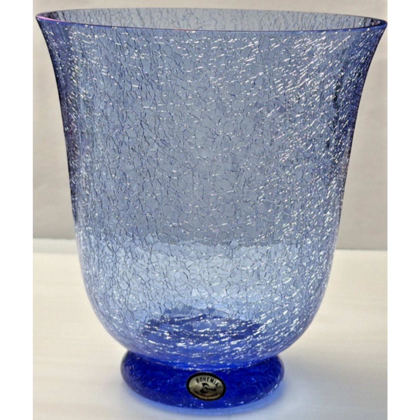 Vintage Bohemia Czech Blue Crackle Glass Crystal Vase