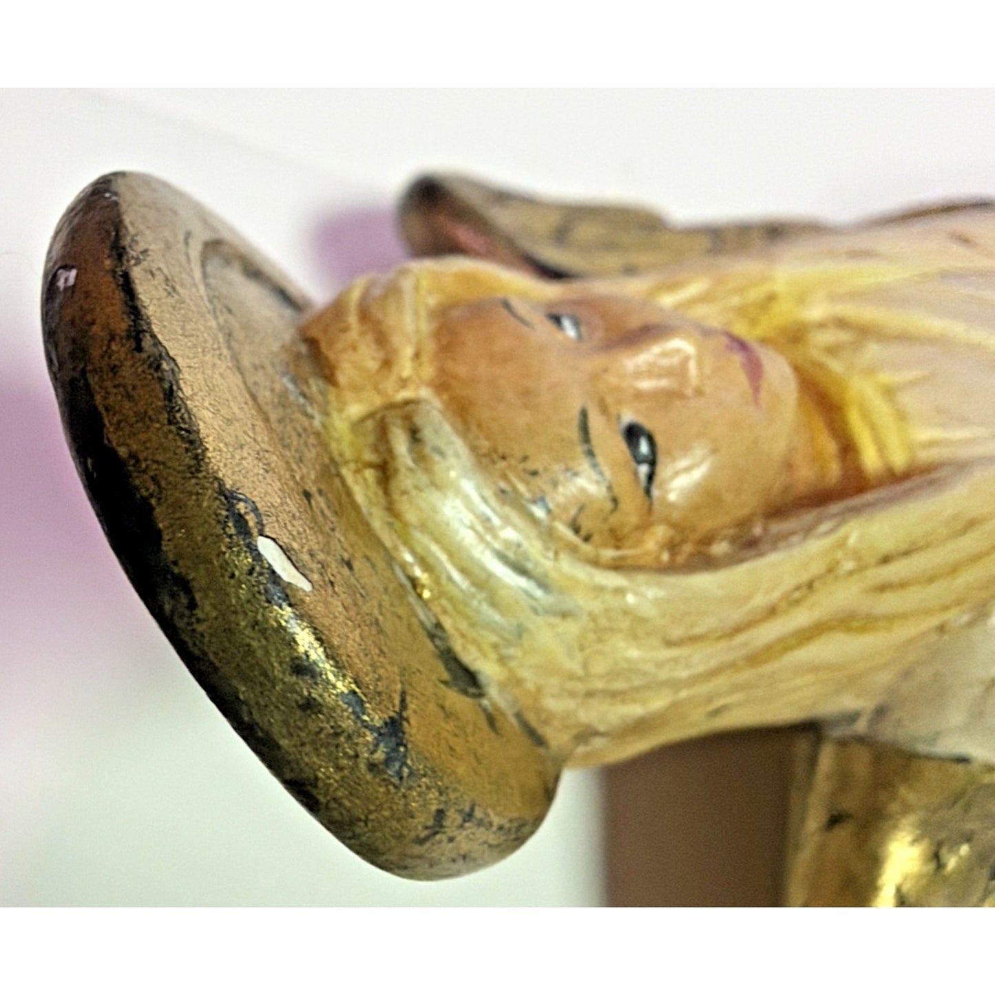 Vintage Scioto Ceramic Hand Painted Pencil Statue Angel Holding Wreath As Is