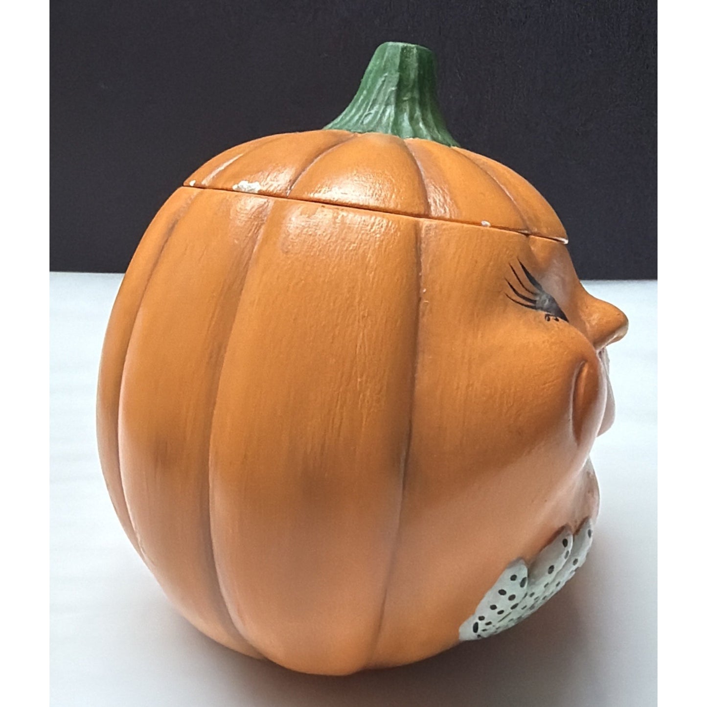 Vintage Anthropomorphic Pumpkin Face Ceramic Figurine Hand Painted Jar As Is