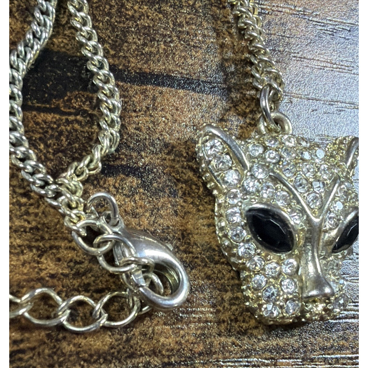 Vintage Pave Crystal Rhinestone Leopard Panther Pendent Necklace Read