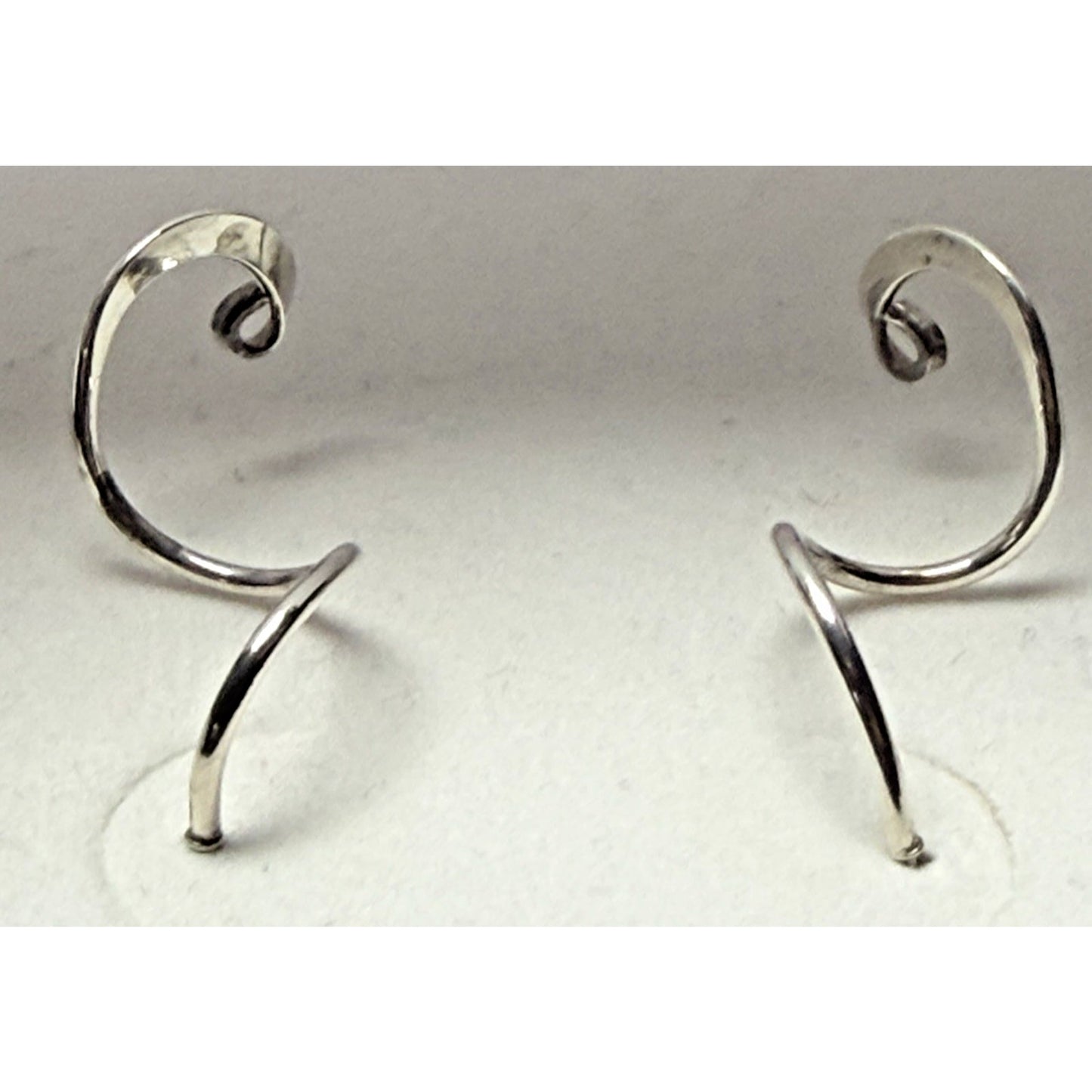 Modernist Sterling Silver Spiral Ribbon Earrings Dangle Snake Coil Stud Post