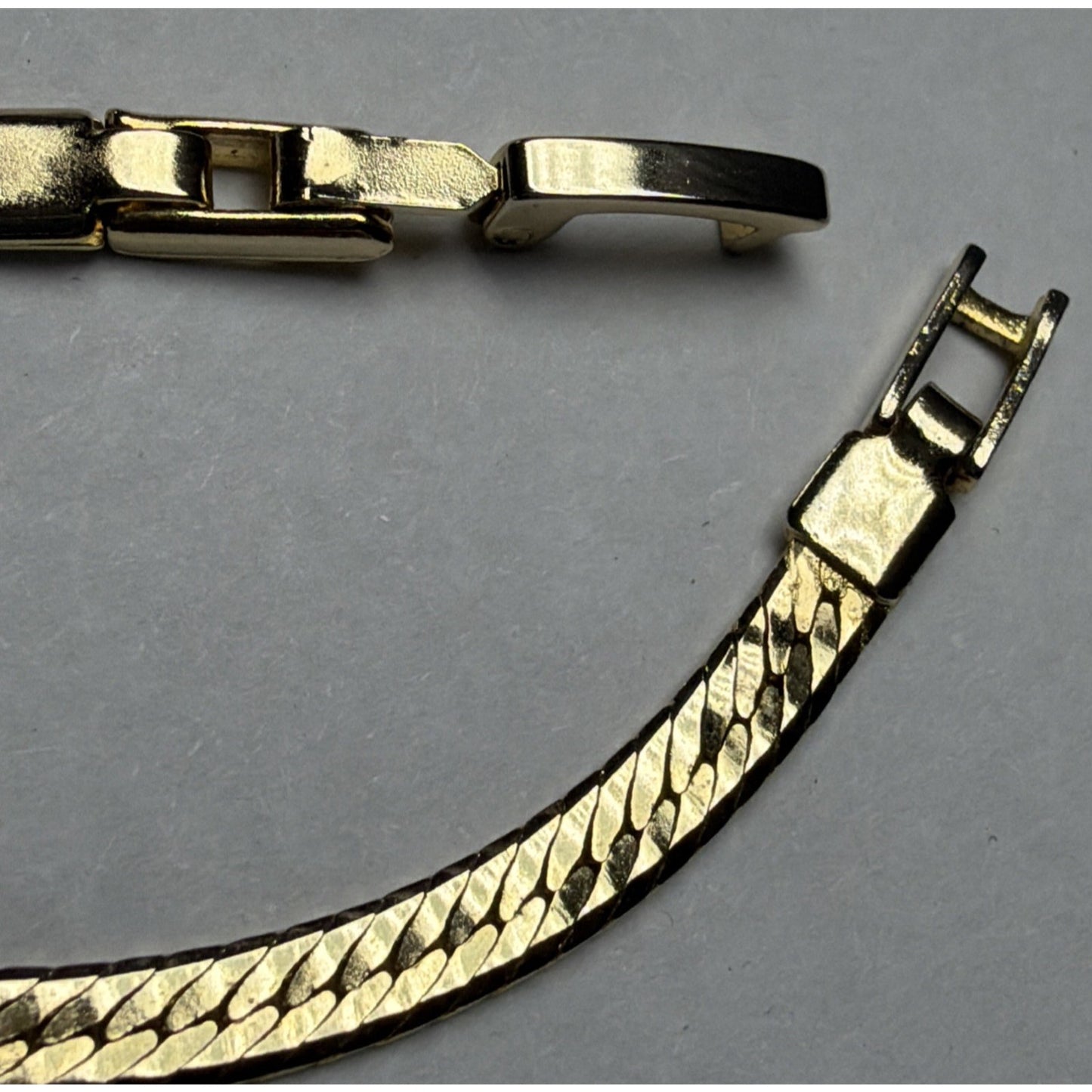 Vintage Gold Plate Herringbone Chain Bracelet Butterfly Clasp As Is