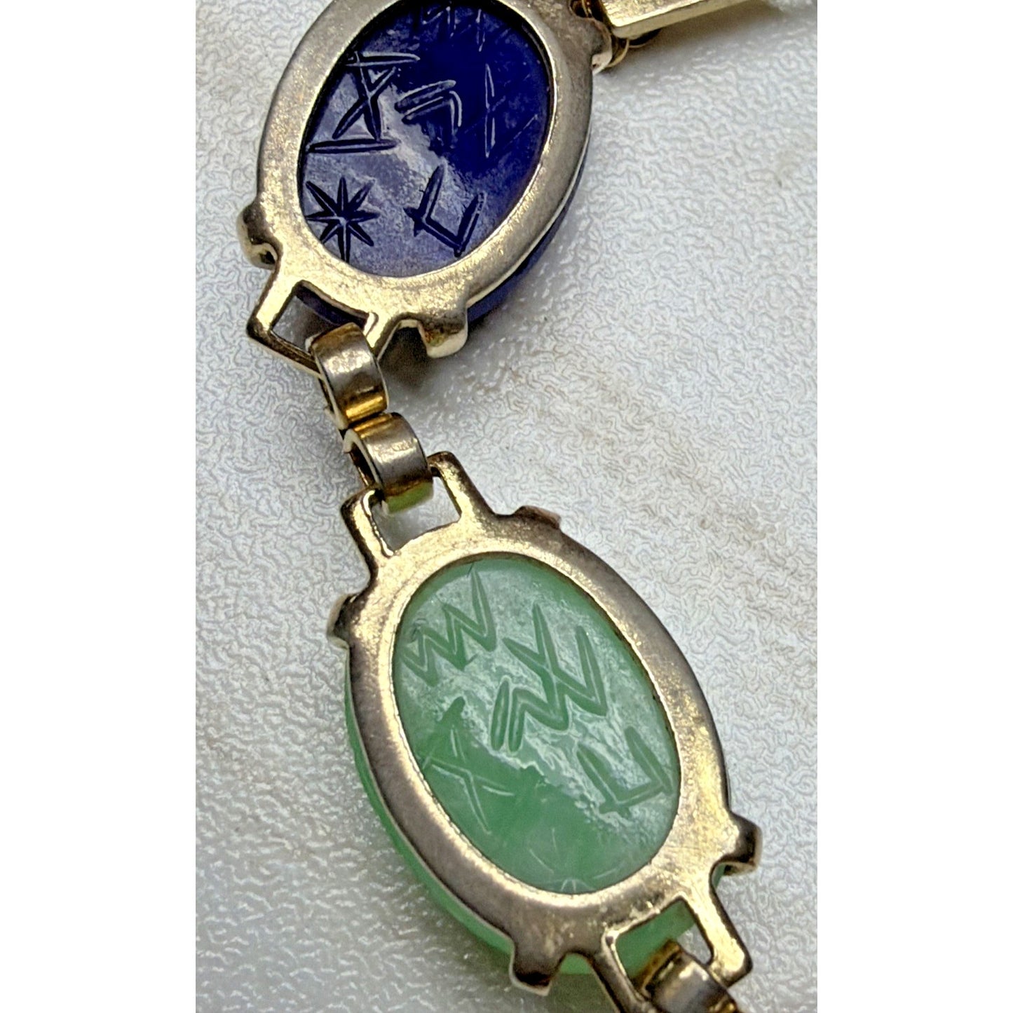 Egyptian Revival Carved Scarab Beatle Bracelet Link Security Chain As Is