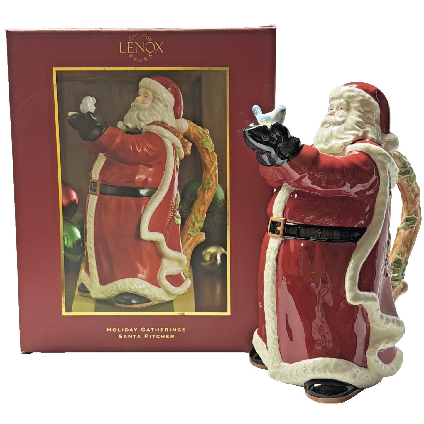 Lenox Holiday Gatherings Santa Claus Pitcher Christmas Holding Bluebird Box Tags