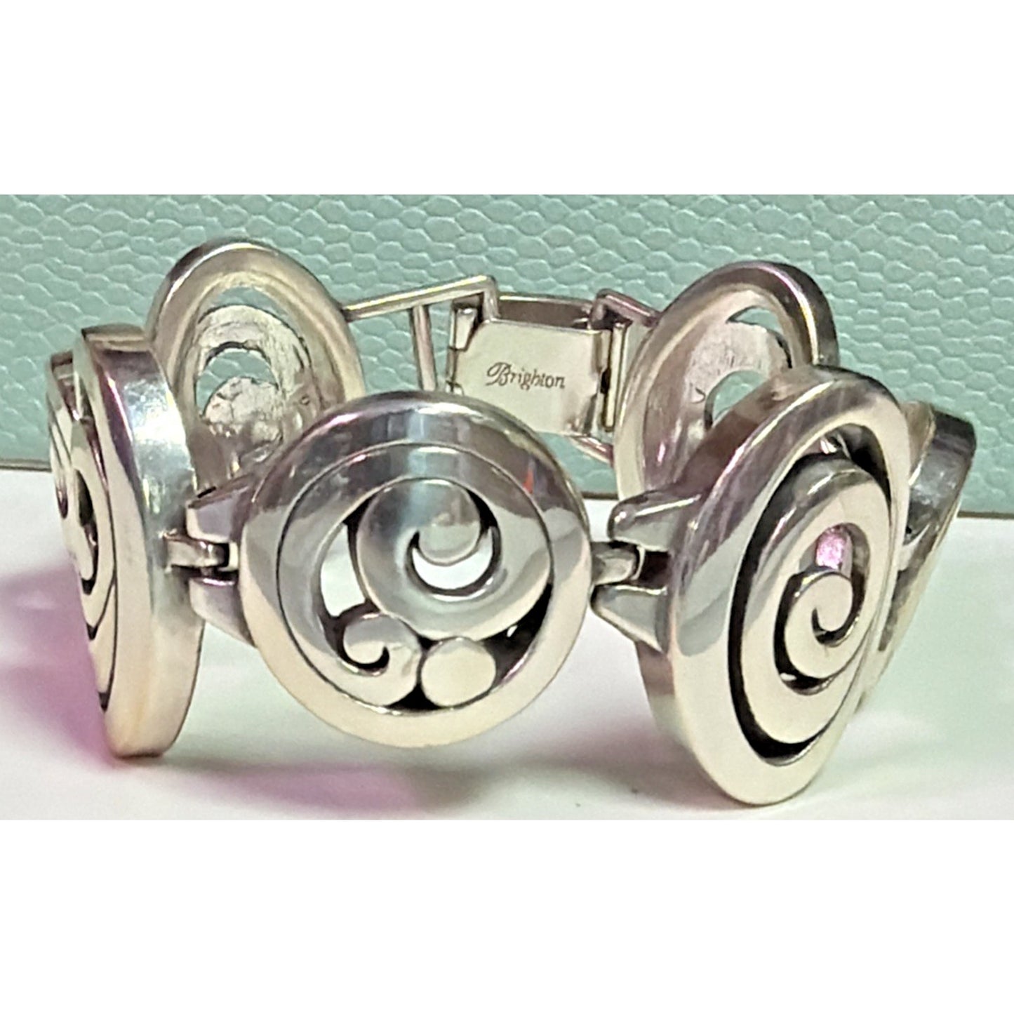 Brighton Vertigo Oval Link Bracelet Silver Tone Swirl Design 7” Modern Boho