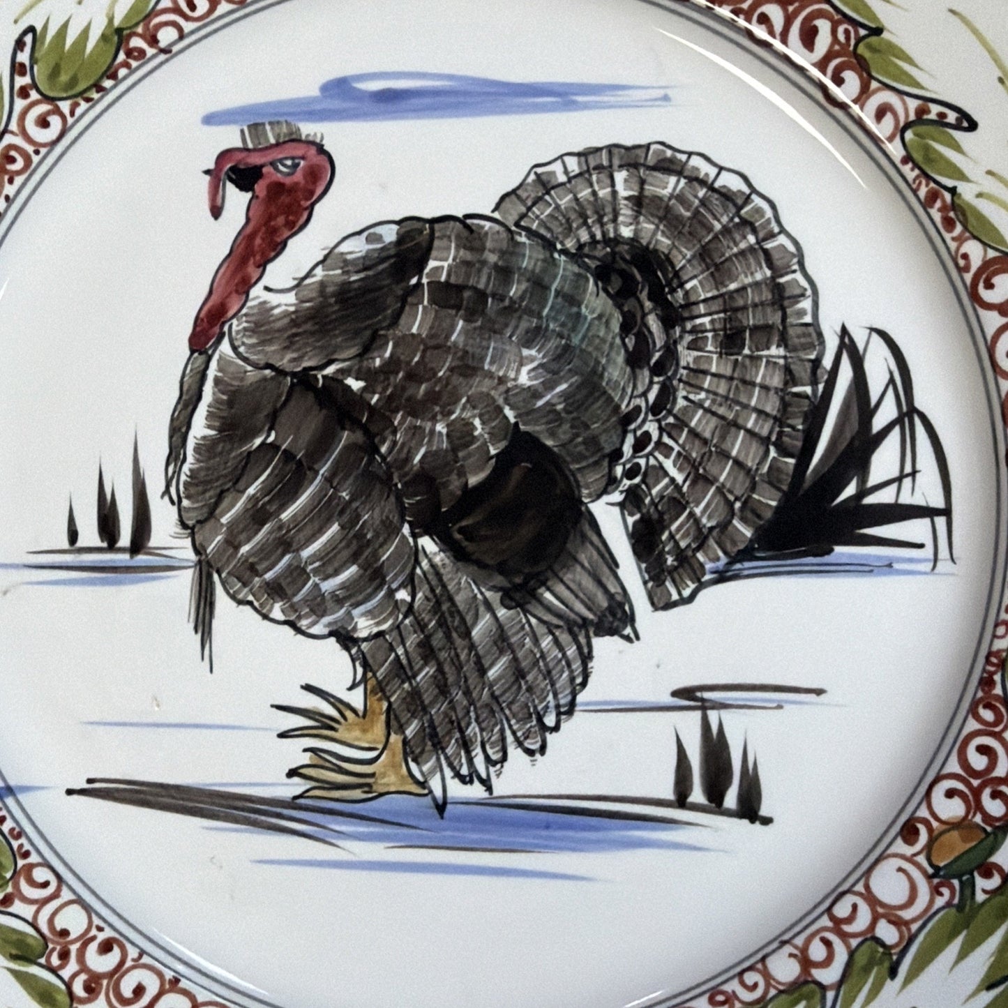 Vintage Mancioli Montelupo Majolica Pottery Turkey Plate Hand Painted