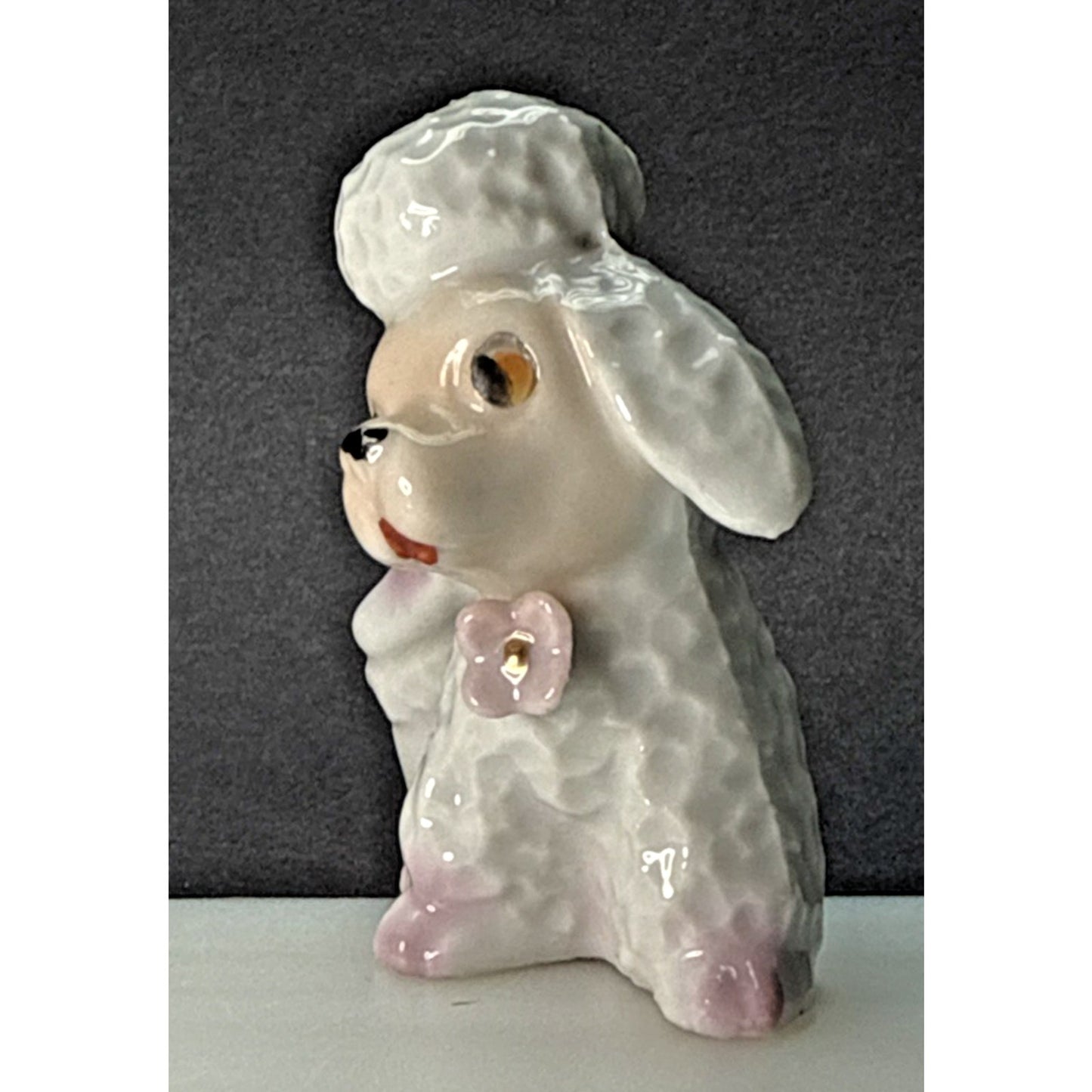 Vintage Anthropomorphic Poodle Dog Puppy Figurine Pink Bow Porcelain