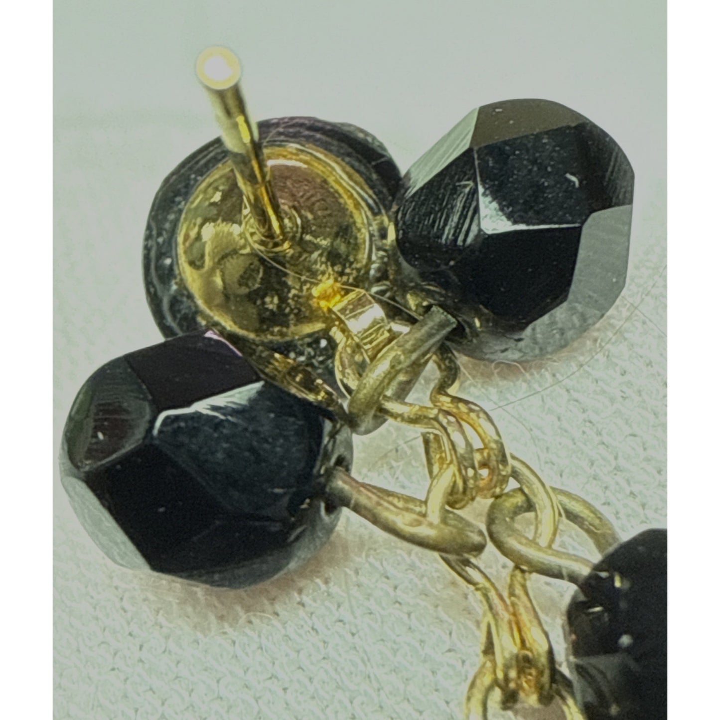 Vtg Black Faceted Glass Cluster Dangle Drop Earrings Disco Ball Rhinestone As-Is