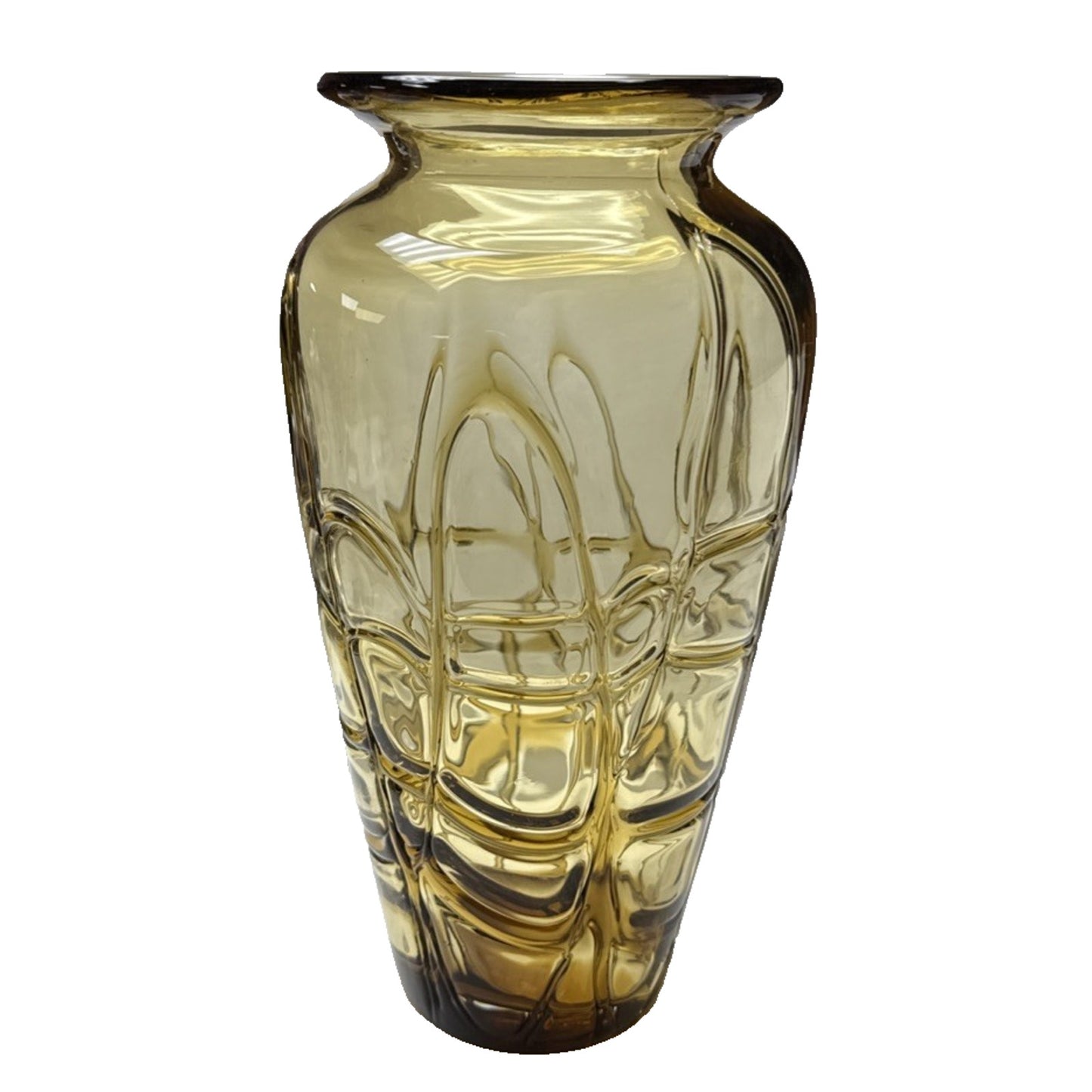 MCM Amber Blown Art Glass Vase Webbed Spider Vine Threaded Abstract