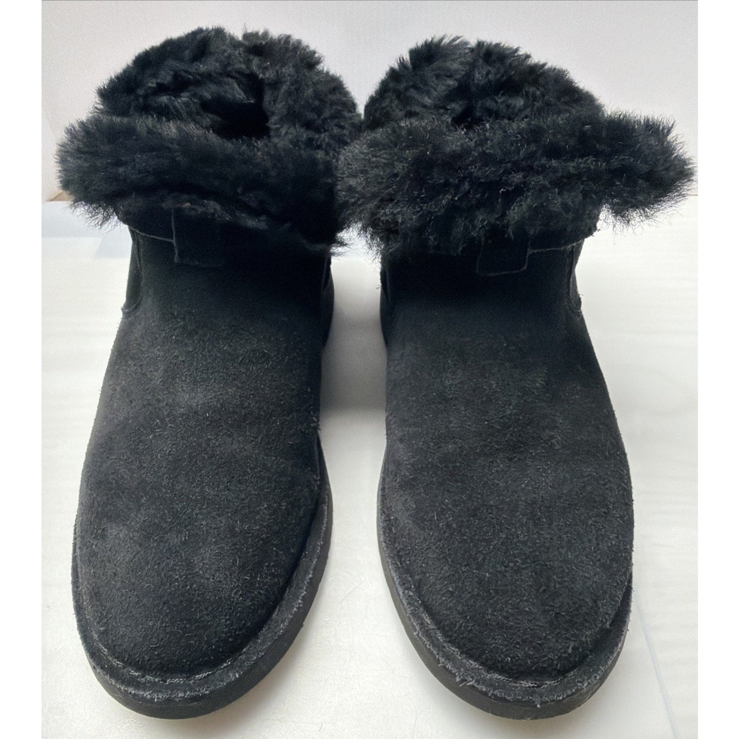 Ugg Elisa Black Suede Shearling Buckle Ankle Boot Sz 6