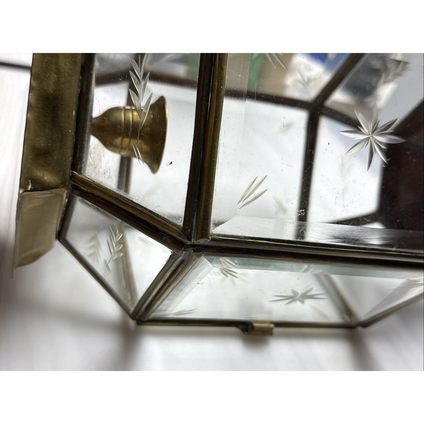 Vintage Yuksel Lambalari Turkish Shepard Brass Candle Lantern Lamp Etched Glass