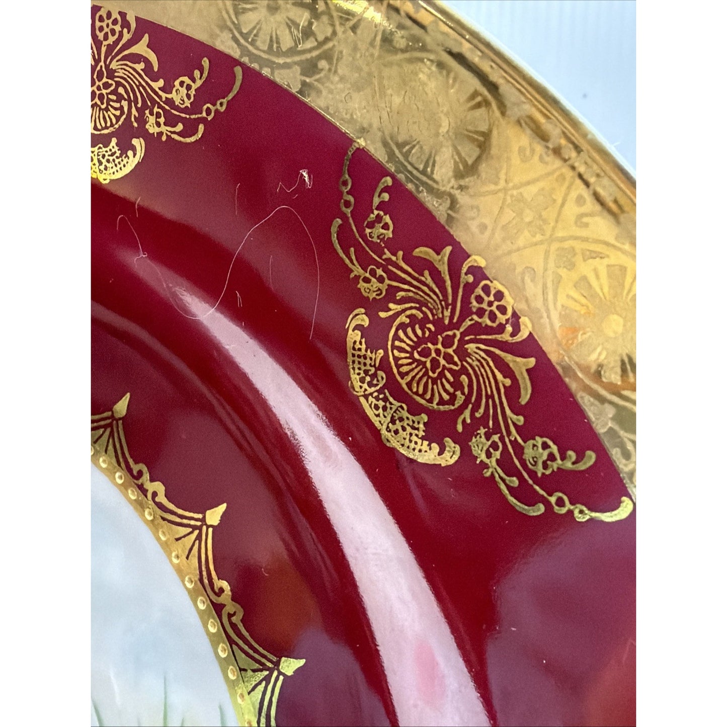 Vintage STW Bavaria Game Plate Pink Fuchsia Quail Gold Gilt Trim Ornate