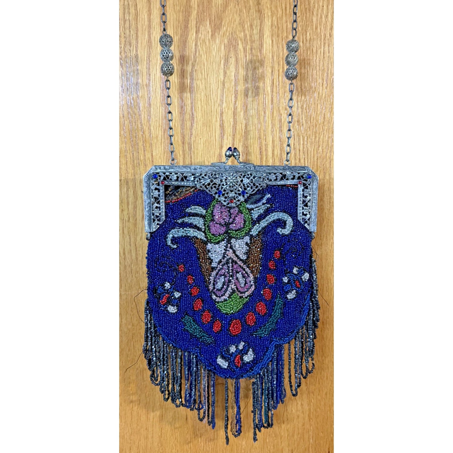 Art Deco Micro Beaded Flapper Bag Purse Ornate Metal Frame Bezel Jewel Kiss Lock