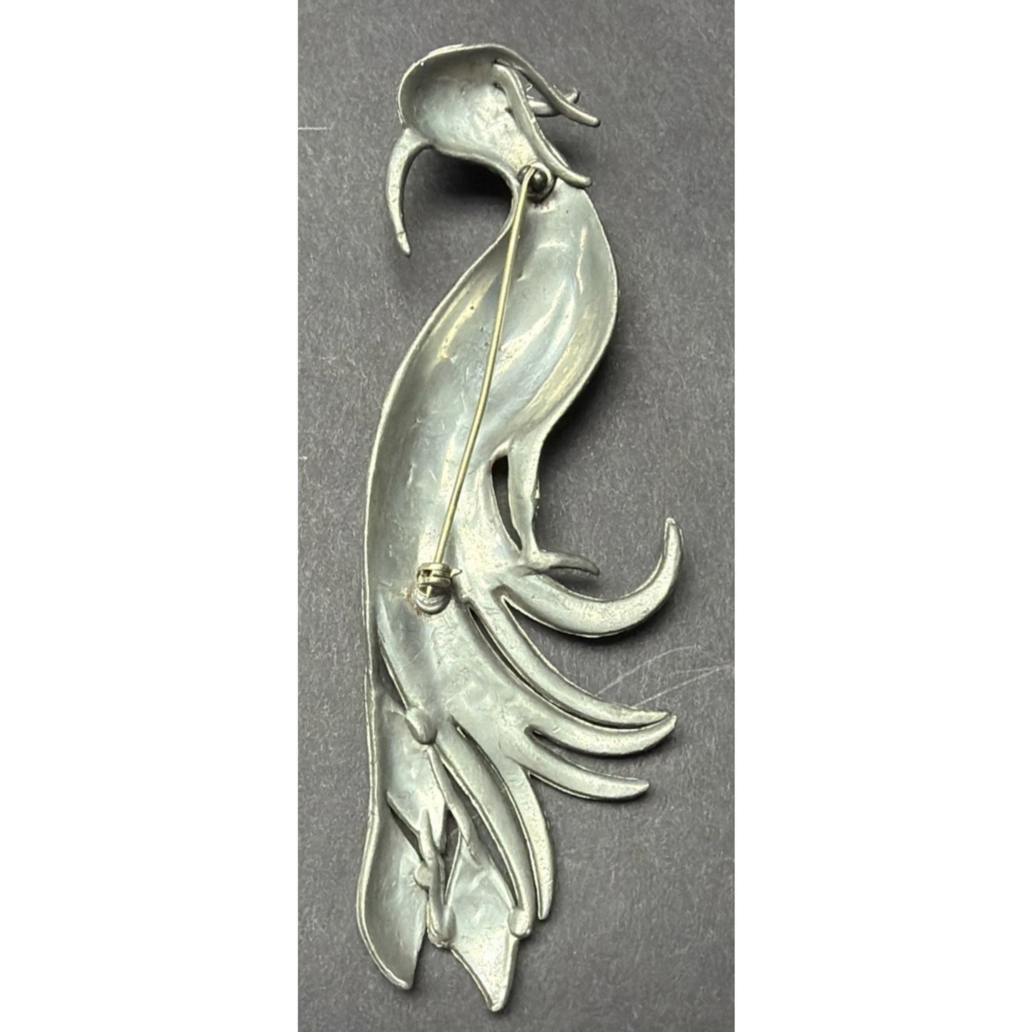 Vintage Large Enamel Rhinestone Bird of Paradise Peacock Egret Brooch Damage