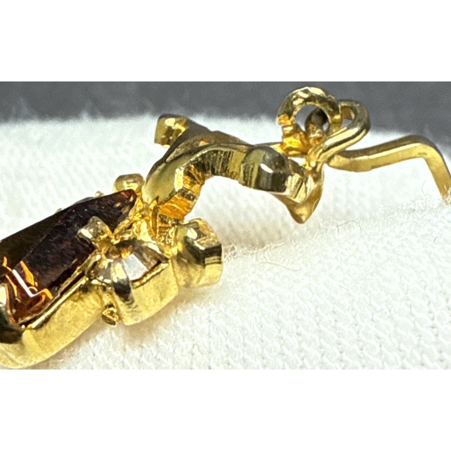 Vintage Austria Clip On Earrings Dangle Rhinestone Clear Brown Angel