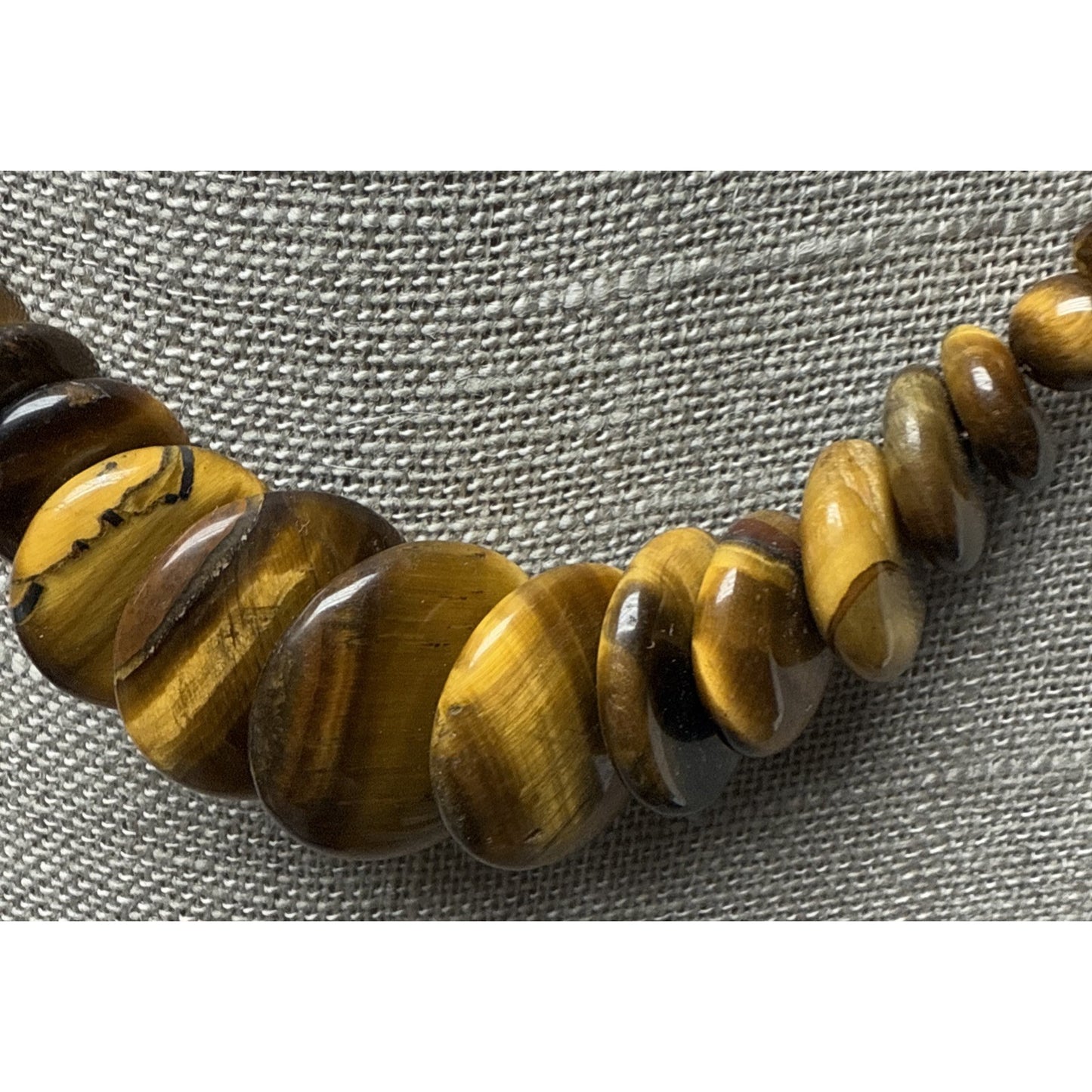 Vintage Tiger Eye Graduated Bead Collar Necklace Large Disc Toggle Layered As Is