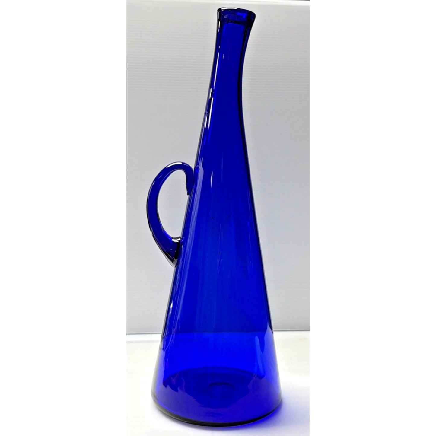 Vintage Cobalt Blue Glass Bent Long Goose Neck Bottle Decanter Vase As Is