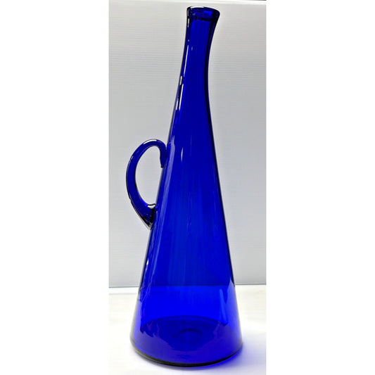 Vintage Cobalt Blue Glass Bent Long Goose Neck Bottle Decanter Vase As Is