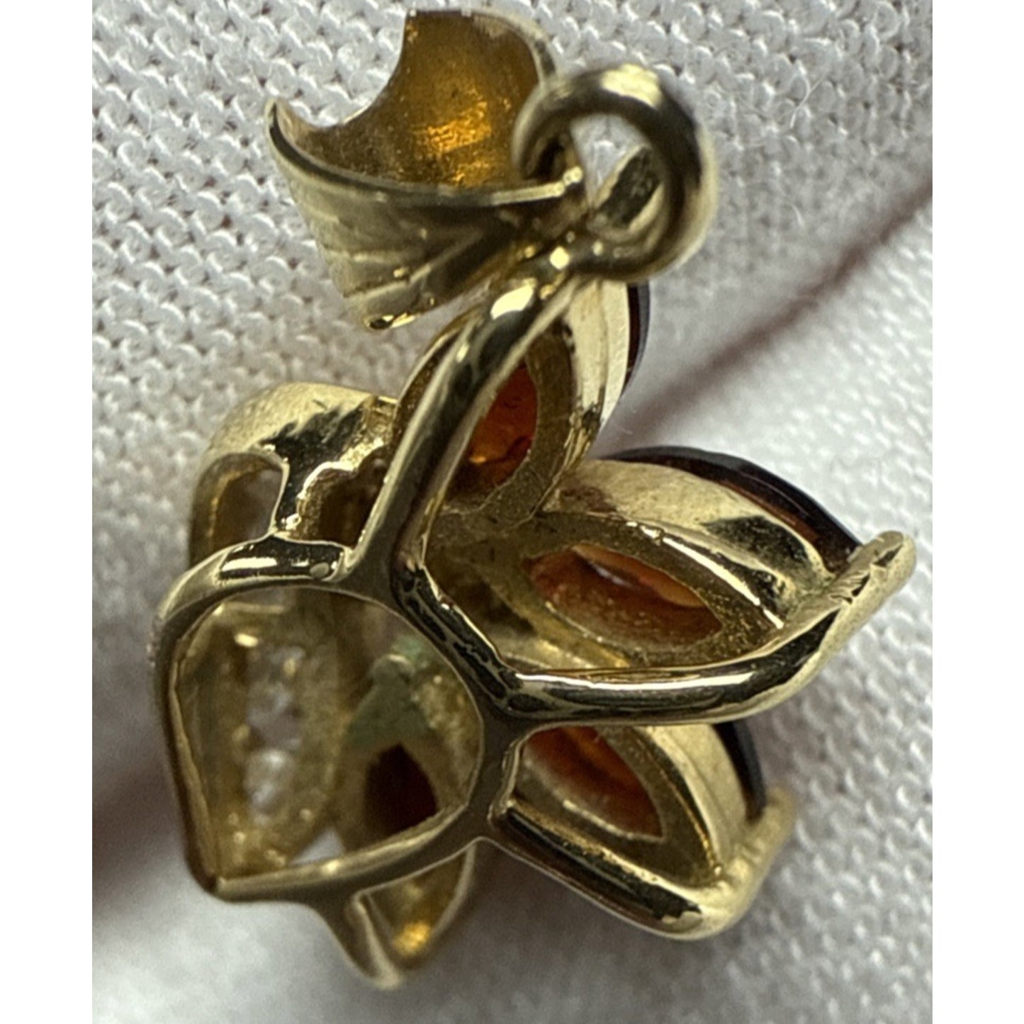 Vintage 10k Gold Plated Flower Cluster Pendant Charm Ruby Garnet Crystal As-Is