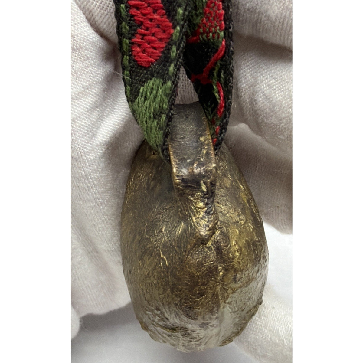 Old Swiss German Forged Cow Goat Bell Heart Embroidered Strap