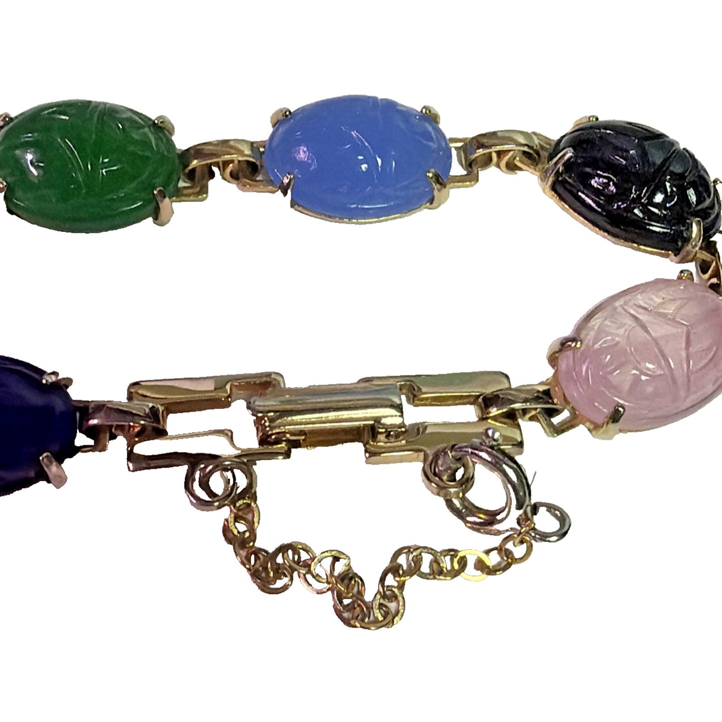 Egyptian Revival Carved Scarab Beatle Bracelet Link Security Chain As Is