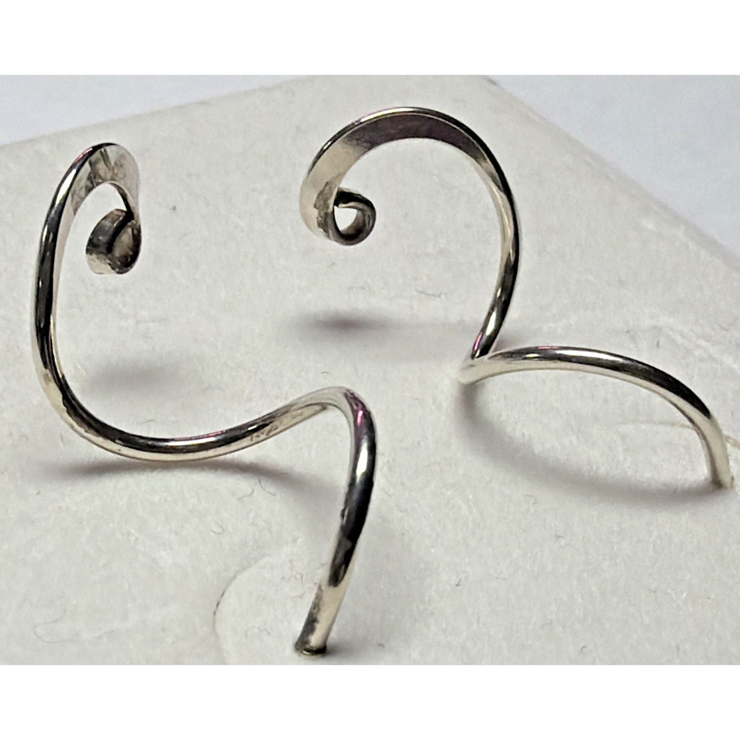 Modernist Sterling Silver Spiral Ribbon Earrings Dangle Snake Coil Stud Post