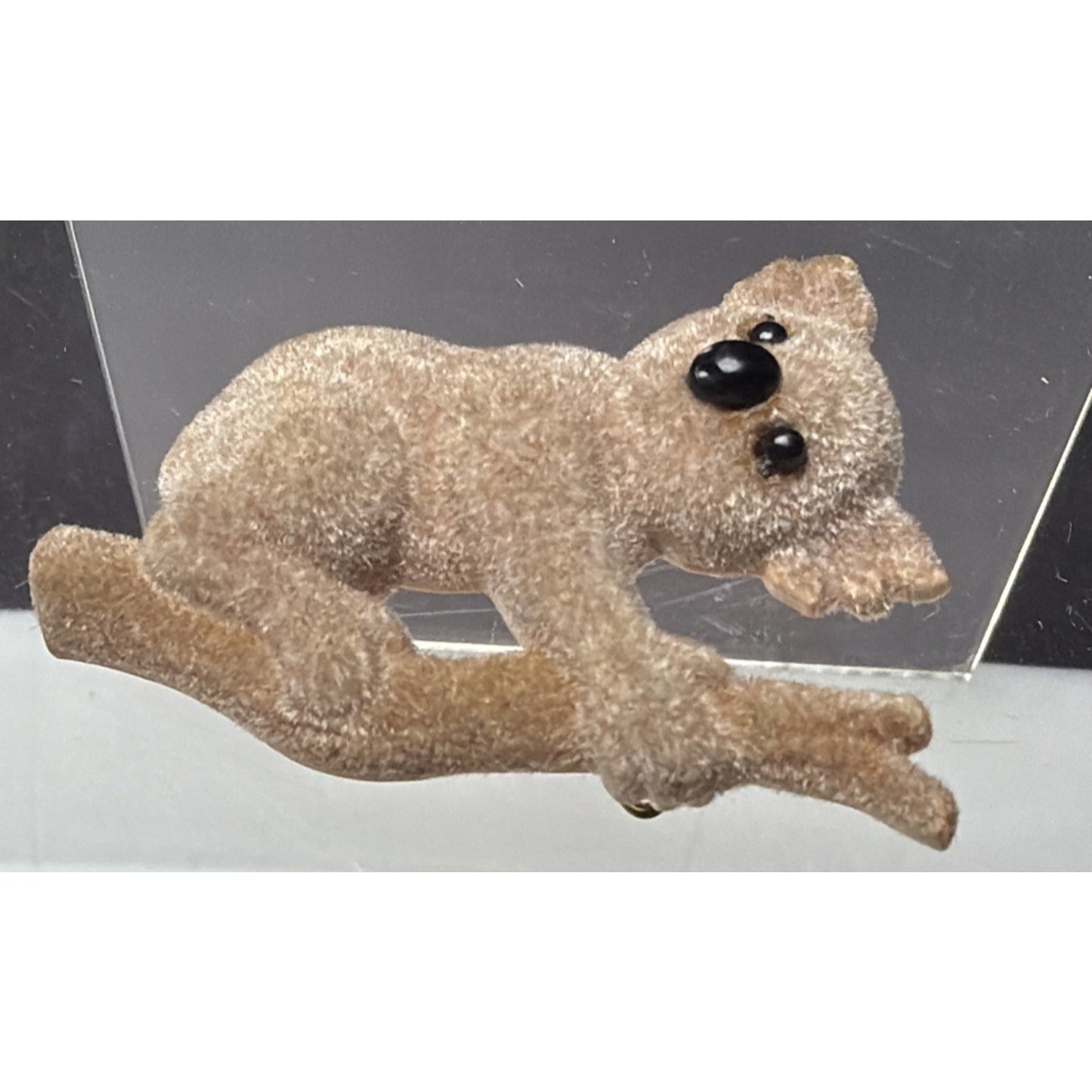 Vintage Flocked Koala Bear Pin Brooch Black Brown