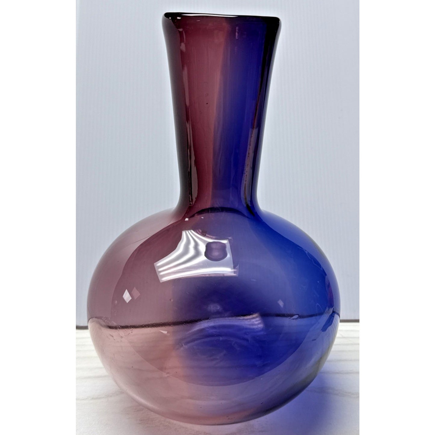MCM Poland Art Glass Vase Abstract Dual Color Purple Amethyst Blue As-Is