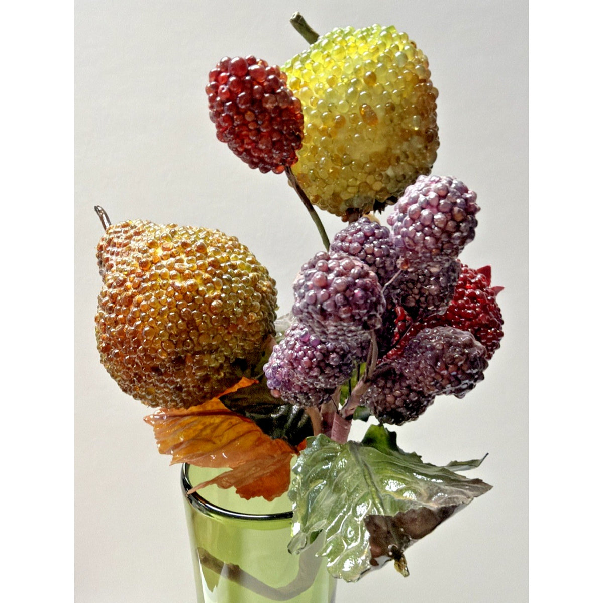 Vintage Glass Beaded Jeweled Faux Fruit Bouquet Pear Pomegranate Raspberry Grape