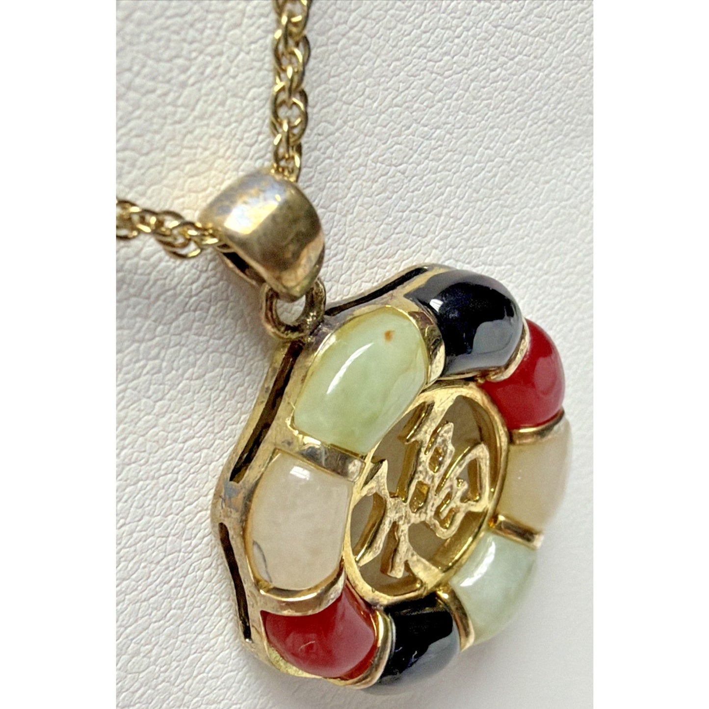 Joseph Cleary JC Asian Good Luck Pendant Multistone Donut Plated Necklace Read