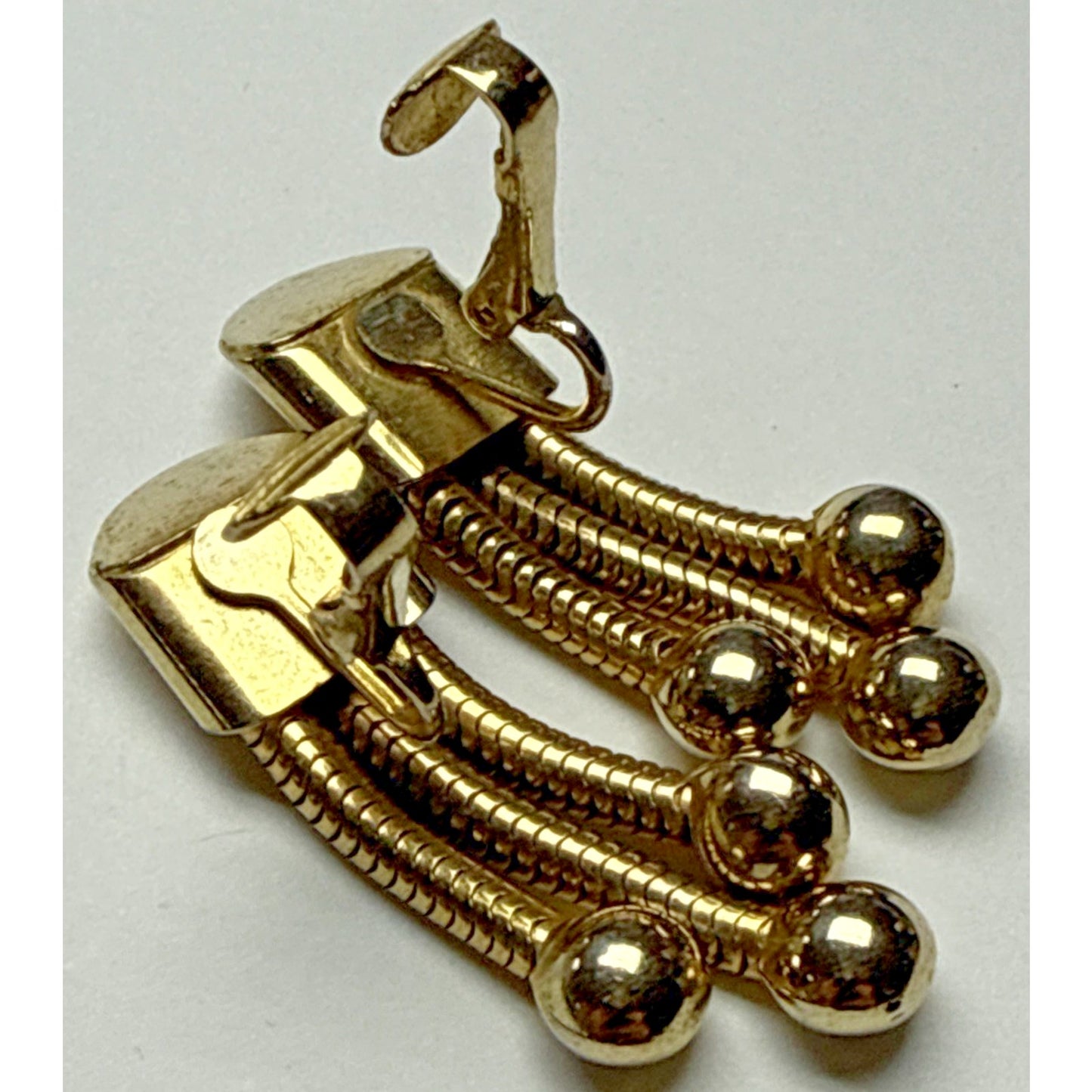 MCM Gold Tone Tassel Snake Clip On Earrings Bead Ball