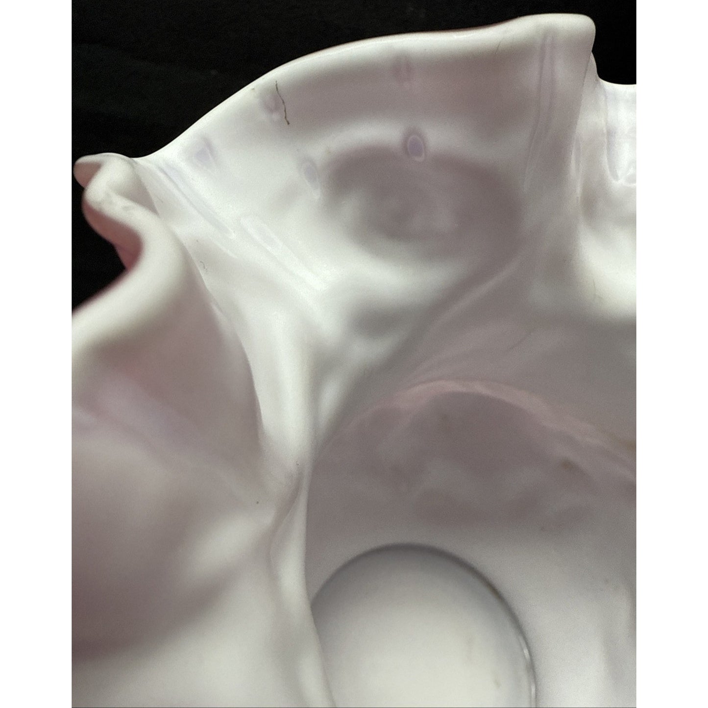 Vintage Fenton LG Wright Embossed Puffy Rose Pink Overlay White Satin Vase As-Is