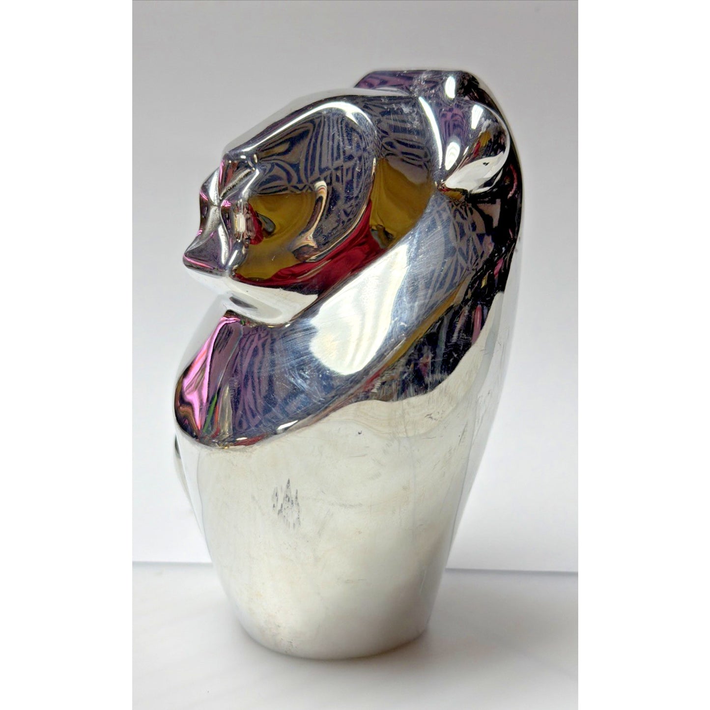 MCM Cast Metal Aluminum Chrome Lion Paperweight Statue Heavy Ornament