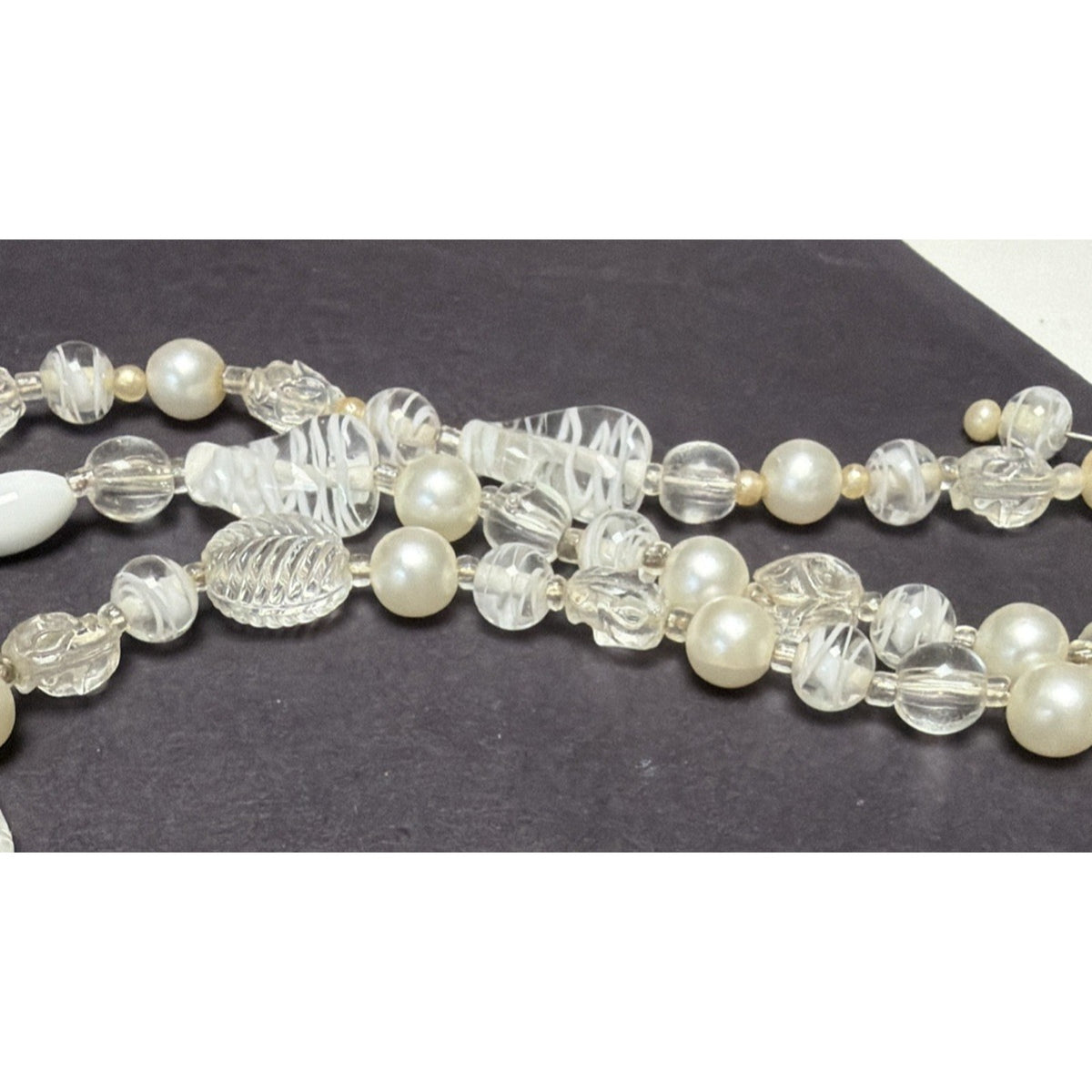 Vintage Japan Multi Strand Beaded Necklace Art Glass Faux Pearl Lucite Molded