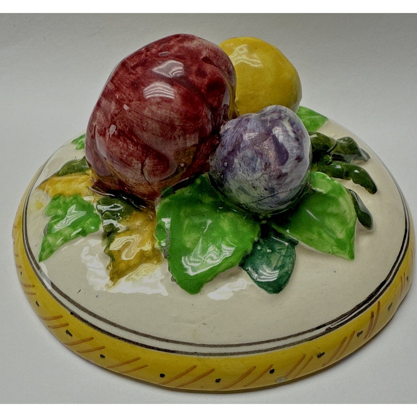 Vtg Fruit Majolica Serving Bowl Dish Lid Tureen Italy Preserve Pot As Is Rread