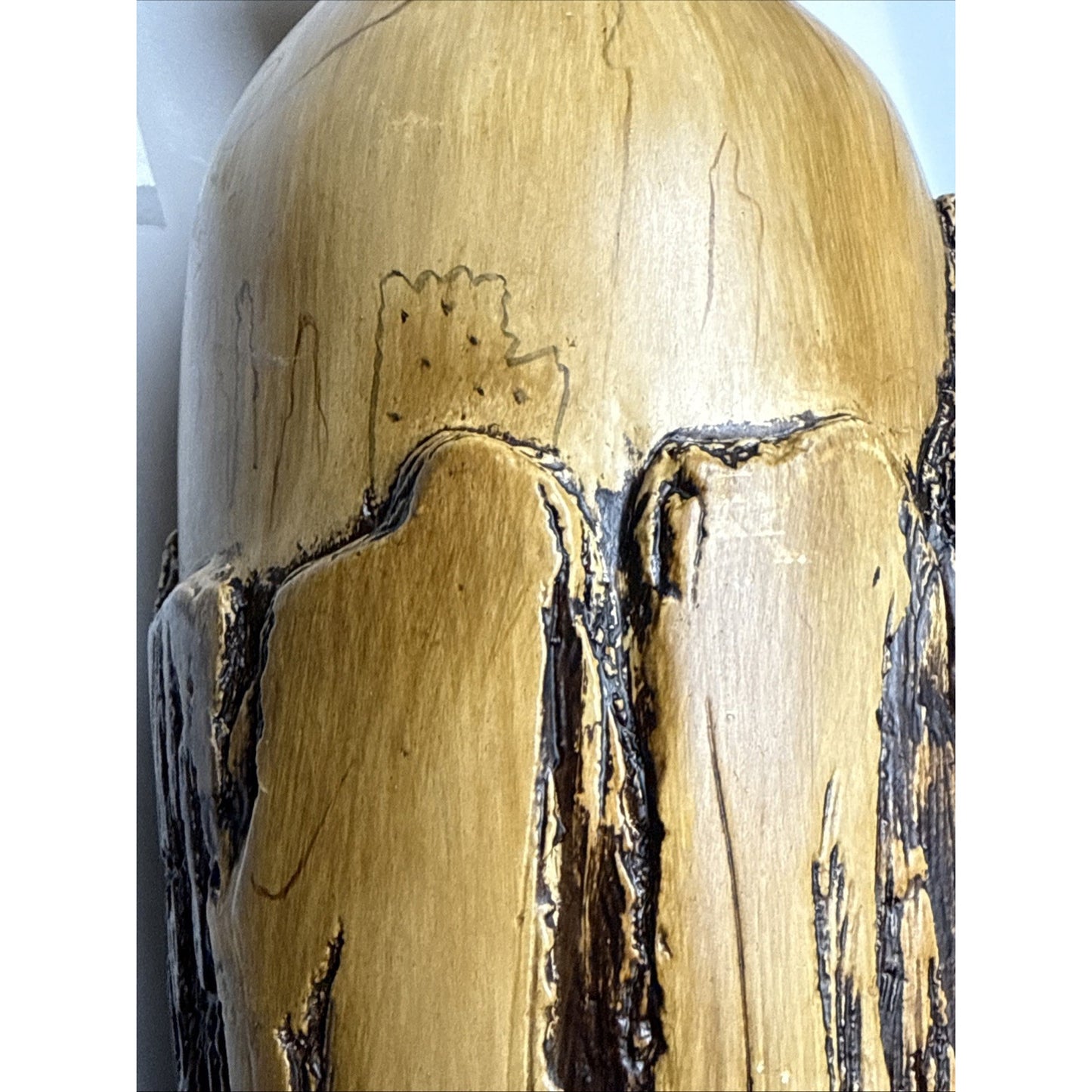 Carolyn Kinder Collection Faux Cypress Wood Urn Vase Pillar Black Pedestal As-Is
