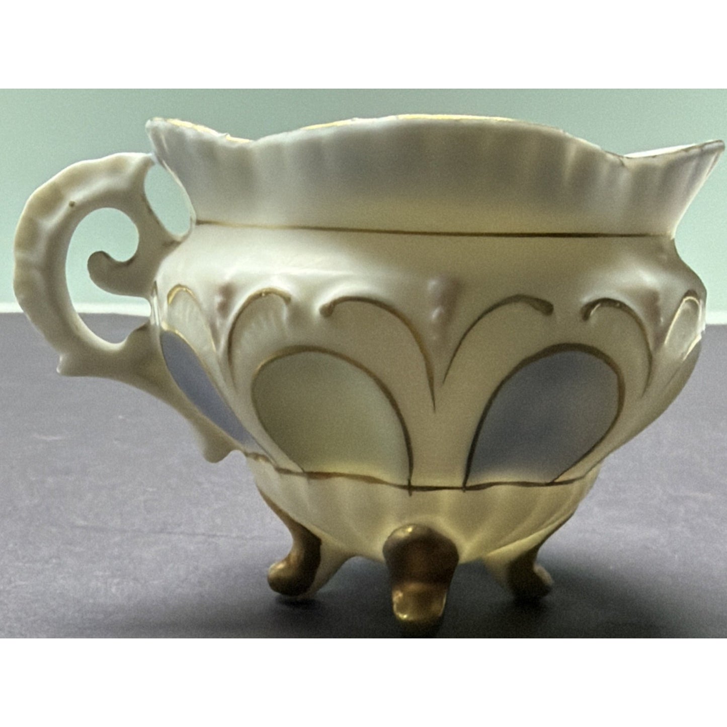 Old Germany Austria Ornate Porcelain Demitasse Cup Saucer Painted Footed Ornate