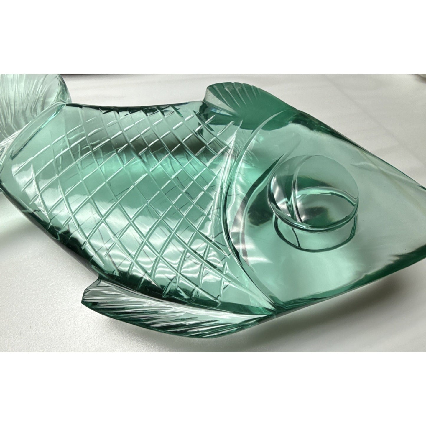 Vintage Cut Crystal Goldfish Big Eye Koi Fish Sculpture Aqua Green As-Is