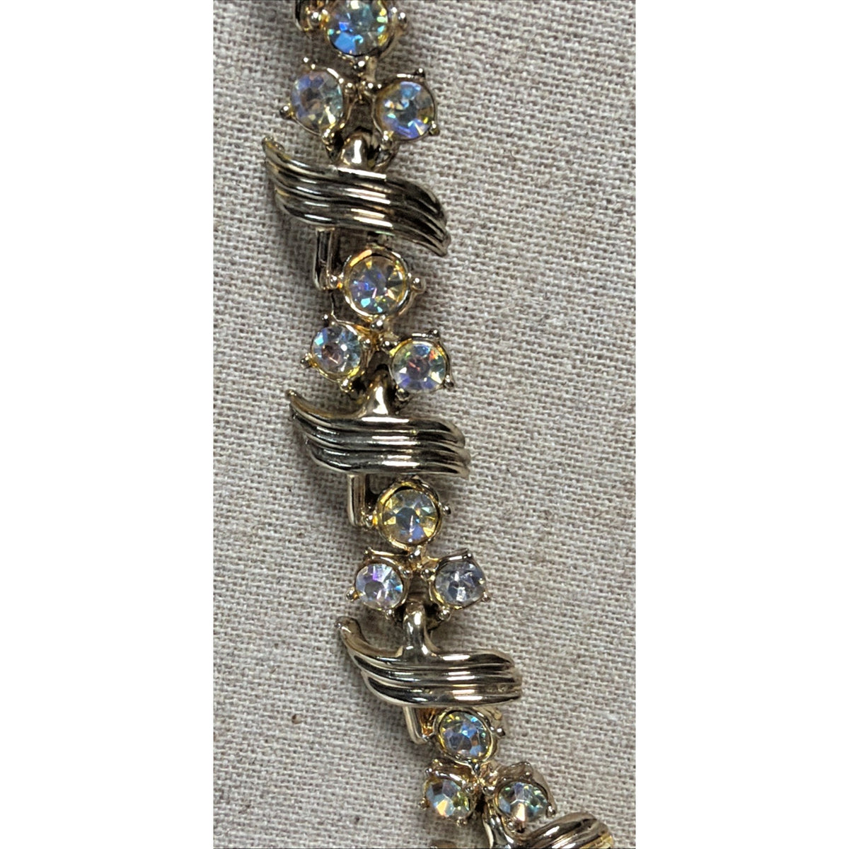 Vintage Aurora Borealis Crystal Choker Link Gold Tone Necklace Adjustable As Is